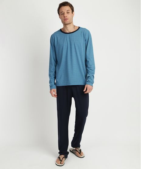 Pijama-Masculino-Camiseta-Estampada-Listrada-Manga-Longa-Gola-Careca-Azul-9958038-Azul_1