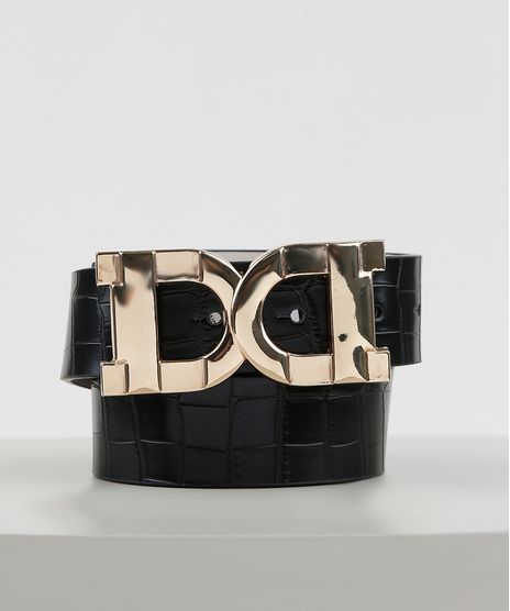 Cinto-Feminino-com-Fivela-Dupla-com-Textura-Croco-Preto-9922833-Preto_1