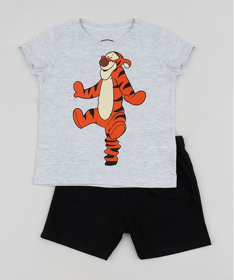 Conjunto-Infantil-Tigrao-de-Camiseta-Manga-Curta-Cinza-Mescla---Bermuda-em-Moletom-Preto-9952696-Preto_1