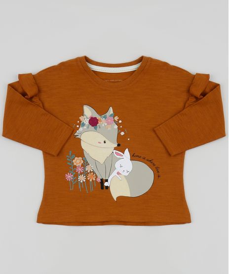 Blusa-Infantil-Raposinha-Manga-Longa-com-Babados-Marrom-9887642-Marrom_1