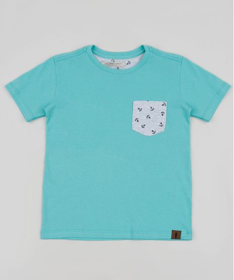Camiseta-Infantil-com-Bolso-Estampado-de-Ancoras-Manga-Curta-Gola-Careca-Verde-9952394-Verde_1