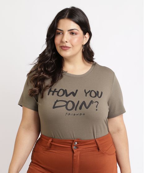 Blusa-Feminina-Plus-Size-Friends-Manga-Curta-Decote-Redondo-Bege-Escuro-9957186-Bege_Escuro_1