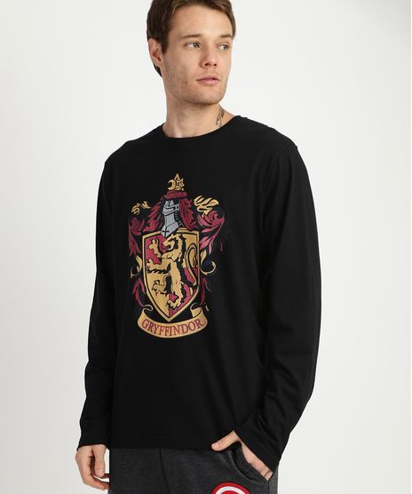 Camiseta-Masculina--Gryffindor--Harry-Potter-Manga-Longa-Gola-Careca-Preta-9957538-Preto_1