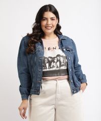 Jaqueta-Jeans-Feminina-Plus-Size-com-Recortes-e-Bolsos-Azul-Escuro-9959826-Azul_Escuro_1
