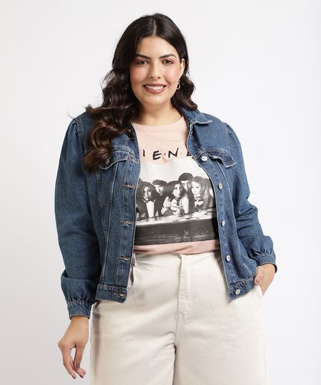 Jaqueta-Jeans-Feminina-Plus-Size-com-Recortes-e-Bolsos-Azul-Escuro-9959826-Azul_Escuro_1