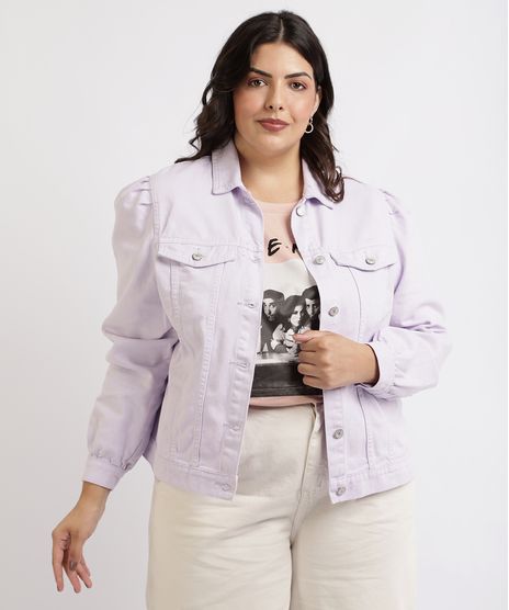 Jaqueta-Jeans-Feminina-Plus-Size-com-Recortes-e-Bolsos-Lilas-9959827-Lilas_1