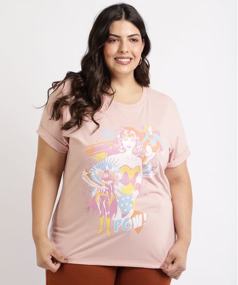 Blusa-Feminina-Plus-Size-Mulher-Maravilha-Manga-Curta-Decote-Redondo-Rosa-9960041-Rosa_1