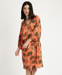 Vestido-Feminino-Curto-Transpassado-Estampado-Coqueiro-com-Faixa-para-Amarrar-Manga-Bufante-Laranja-9950865-Laranja_1