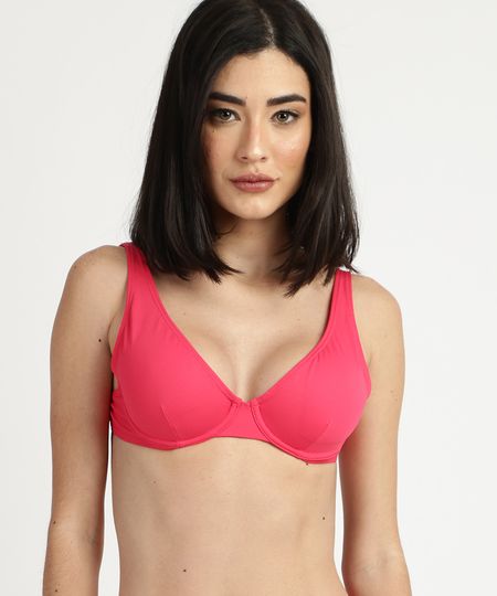 Biquíni Top Meia Taça com Bojo Removível com Aro Vermelho Menor preço em Biquíni Top Meia Taça com Bojo Removível com Aro Vermelho