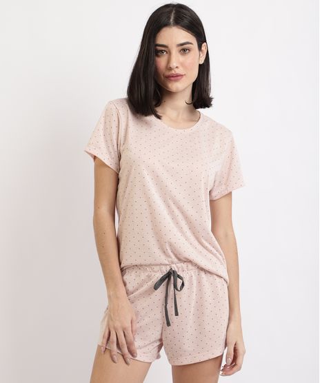 Pijama-Feminino-Estampada-de-Estrelas-Manga-Curta-e-Decote-Redondo-Rosa-9951114-Rosa_1