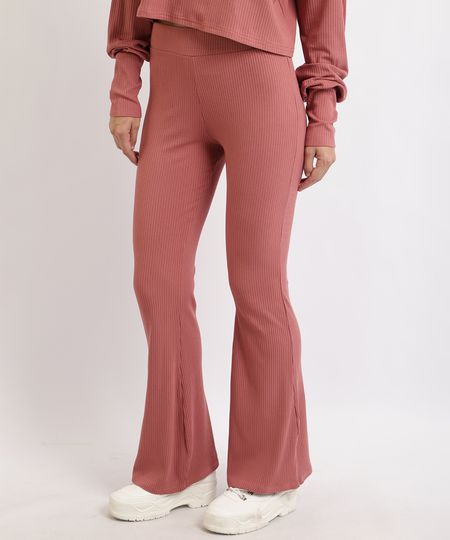 Calça Feminina Básica Flare Cintura Alta Canelada Rosa Escuro - M é boa?