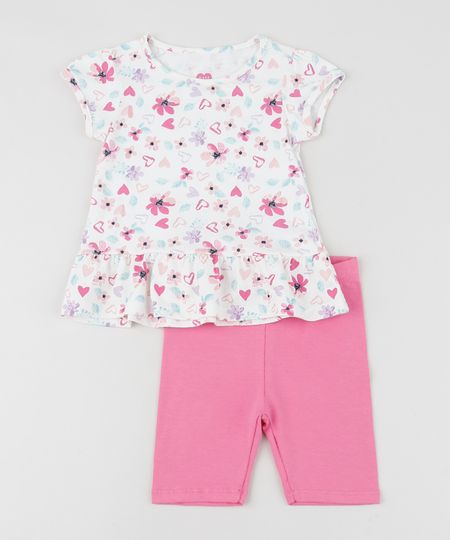 Conjunto-Infantil-de-Blusa-Estampada-Floral-com-Babado-Manga-Curta---Bermuda--Rosa-9952747-Rosa_1
