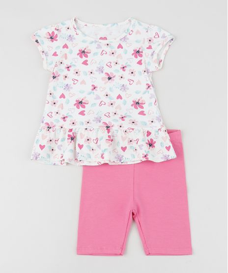 Conjunto-Infantil-de-Blusa-Estampada-Floral-com-Babado-Manga-Curta---Bermuda--Rosa-9952747-Rosa_1