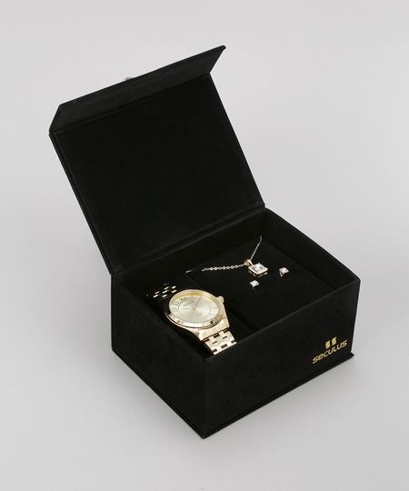 Kit-de-Relogio-Analogico-Seculus-Feminino---Colar---Brinco---20423LPSVDA1K-Dourado-8755524-Dourado_1