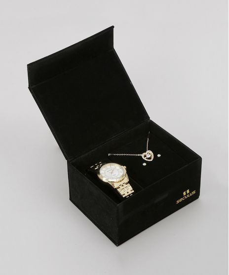 Kit-de-Relogio-Analogico-Seculus-Feminino---Colar---Brinco---28788LPSVDA1K-Dourado-8755440-Dourado_1