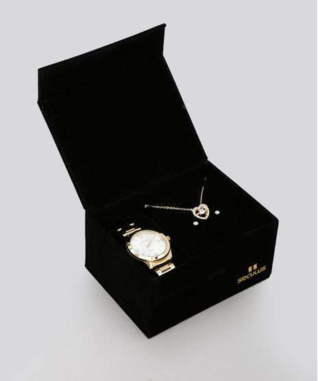 Kit-de-Relogio-Analogico-Seculus-Feminino---Colar---Brinco---28789LPSVDA1K-Dourado-8755443-Dourado_1