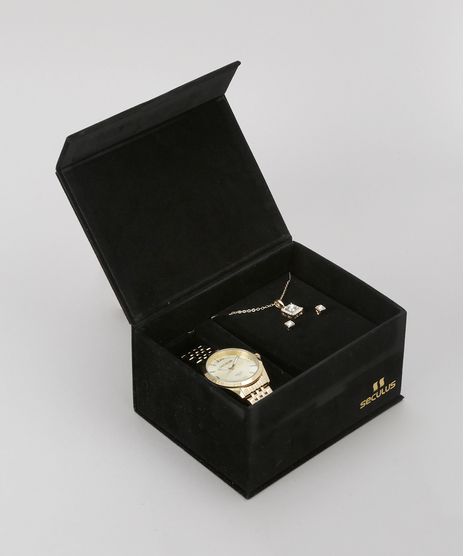 Kit-de-Relogio-Analogico-Seculus-Feminino---Colar---Brinco---20413LPSVDA1K-Dourado-8755527-Dourado_1