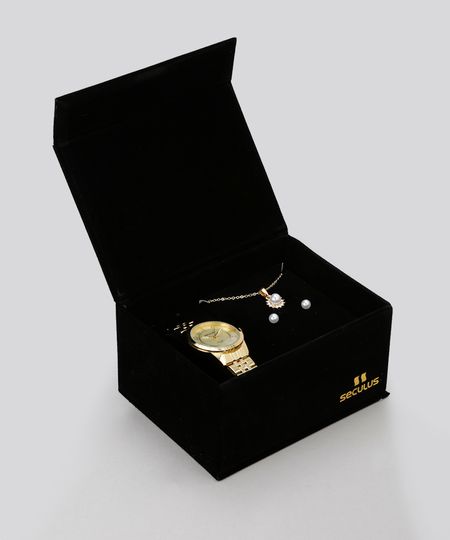 Kit-de-Relogio-Analogico-Seculus-Feminino---Colar---Brinco---28787LPSVDA1KA-Dourado-8755466-Dourado_1