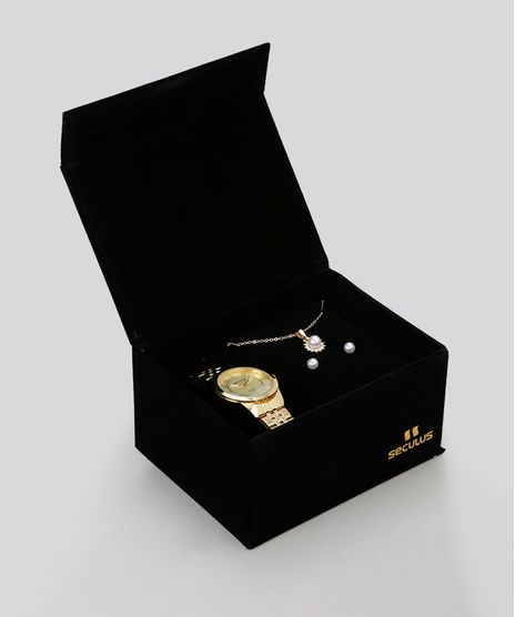 Kit-de-Relogio-Analogico-Seculus-Feminino---Colar---Brinco---28787LPSVDA1KA-Dourado-8755466-Dourado_1