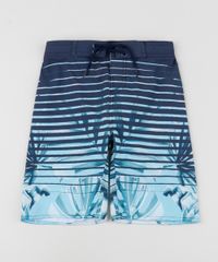 Bermuda-Infantil-Estampada-de-Folhagens-com-Listras-Azul-9954481-Azul_1