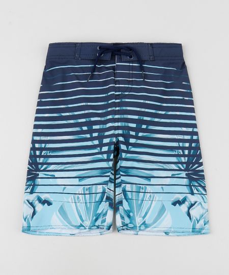 Bermuda-Infantil-Estampada-de-Folhagens-com-Listras-Azul-9954481-Azul_1