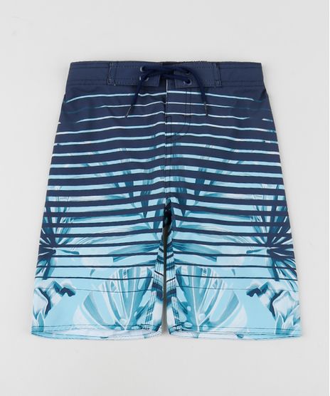 Bermuda-Infantil-Estampada-de-Folhagens-com-Listras-Azul-9954481-Azul_1