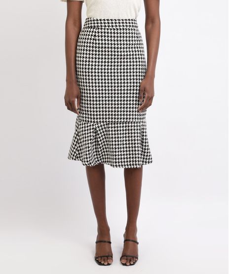 Saia-Feminina-Mindset-Midi-Estampada-Pied-de-Poule-com-Babado-Preta-9912586-Preto_1