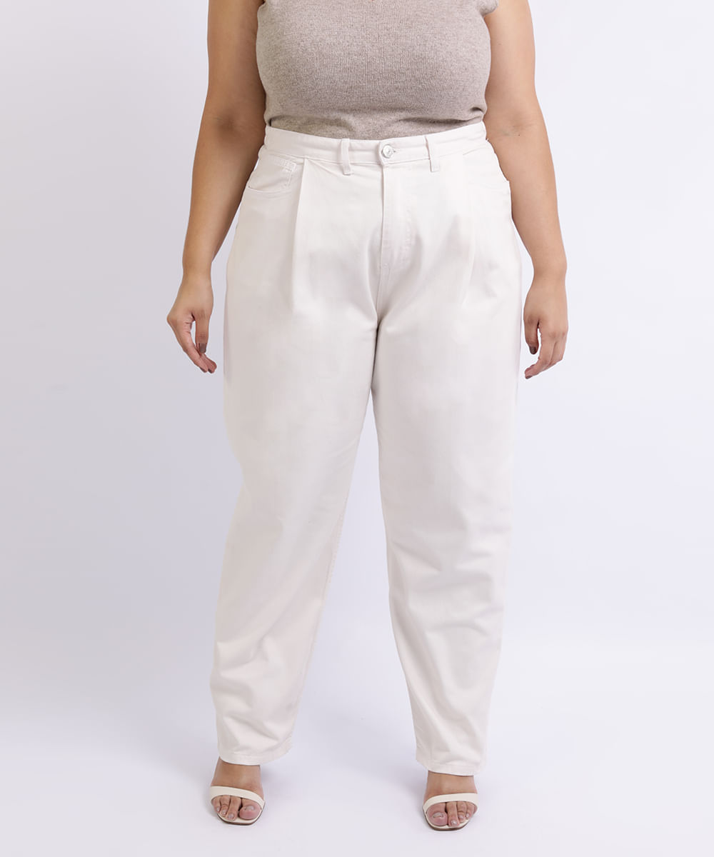 calça bege plus size