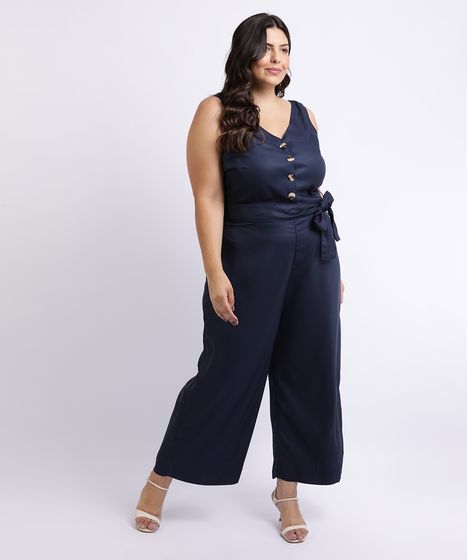 macacão plus size azul marinho