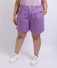 Short-Feminino-Mindset-Plus-Size-de-Sarja-Slouchy-Cintura-Alta-com-Bolsos-Lilas-9962171-Lilas_1