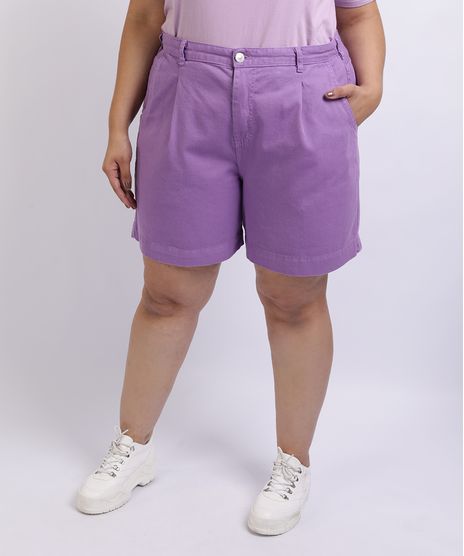Short-Feminino-Mindset-Plus-Size-de-Sarja-Slouchy-Cintura-Alta-com-Bolsos-Lilas-9962171-Lilas_1