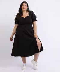 Vestido-Feminino-Mindset-Plus-Size-Midi-com-Fenda-Decote-Coracao-Manga-Curta-Bufante-Preto-9962172-Preto_1