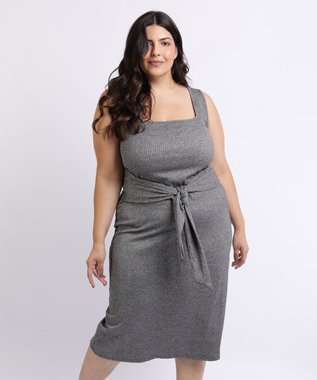 Vestido-Feminino-Mindset-Plus-Size-Midi-com-Faixa-Para-Amarrar-na-Cintura-Decote-Quadrado-Cinza-Mescla-Escuro-9962185-Cinza_Mescla_Escuro_1