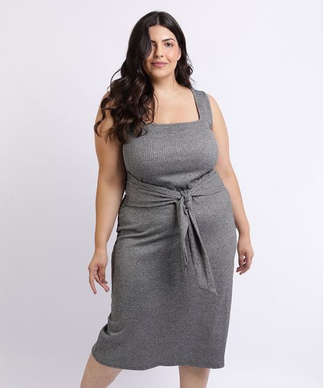 Vestido-Feminino-Mindset-Plus-Size-Midi-com-Faixa-Para-Amarrar-na-Cintura-Decote-Quadrado-Cinza-Mescla-Escuro-9962185-Cinza_Mescla_Escuro_1