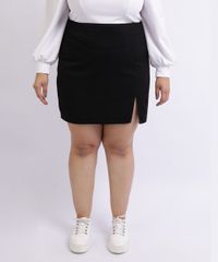 Saia-Feminina-Mindset-Plus-Size-de-Sarja-Curta-com-Fenda-Preta-9962193-Preto_1