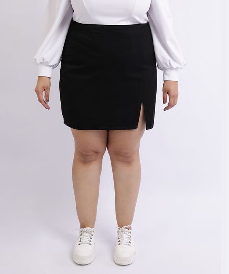 Saia-Feminina-Mindset-Plus-Size-de-Sarja-Curta-com-Fenda-Preta-9962193-Preto_1