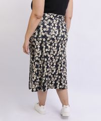 Saia-Feminina-Mindset-Plus-Size-Midi-Estampada-Floral-de-Margarias-com-Fenda-Preta-9962194-Preto_2