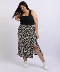 Saia-Feminina-Mindset-Plus-Size-Midi-Estampada-Floral-de-Margarias-com-Fenda-Preta-9962194-Preto_3
