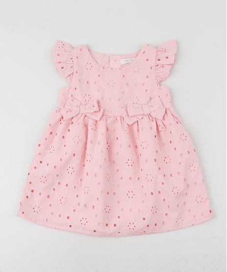 Vestido-em-Laise-Infantil-com-Lacos-Manga-Curta-Rosa-9948092-Rosa_1
