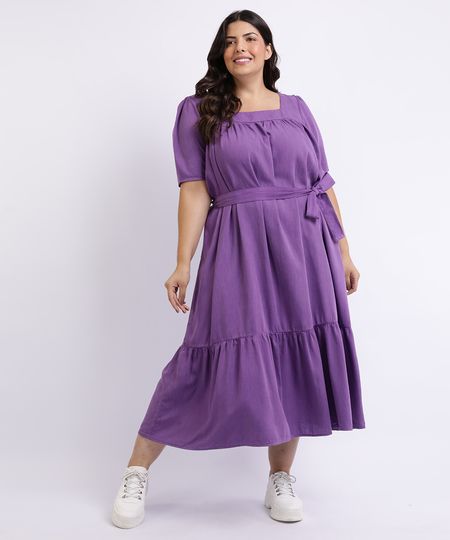 Vestido-Feminino-Mindset-Plus-Size-Longo-com-Recortes-e-Faixa-para-Amarrar-Manga-Curta-Decote-Quadrado-Roxo-9962195-Roxo_1
