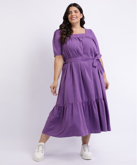 Vestido-Feminino-Mindset-Plus-Size-Longo-com-Recortes-e-Faixa-para-Amarrar-Manga-Curta-Decote-Quadrado-Roxo-9962195-Roxo_1