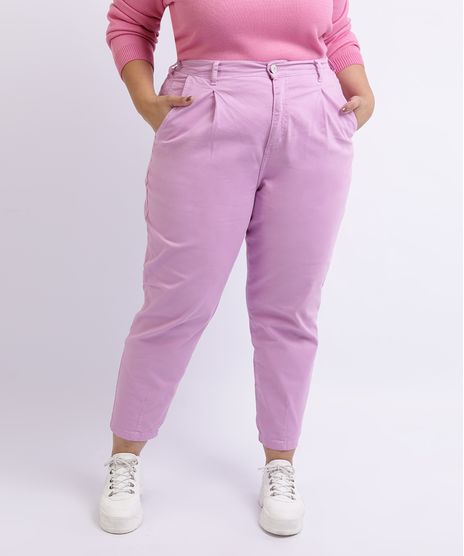 Calca-de-Sarja-Mindset-Feminina-Plus-Size-Mom-Cintura-Alta-com-Bolsos-Rosa-9955613-Rosa_1