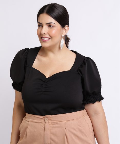 blusas plus size manga curta