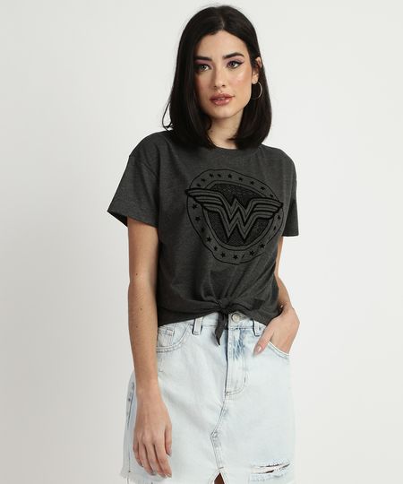 Blusa-Feminina-Mulher-Maravilha-com-No-Manga-Curta-Cinza-Mescla-Escuro-9941968-Cinza_Mescla_Escuro_1