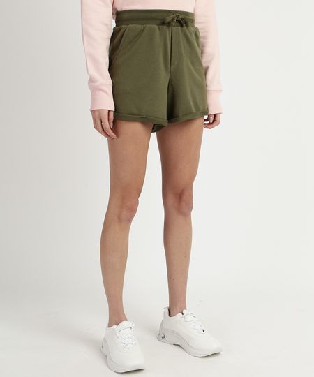 Short-de-Moletom-Feminino-Basico-Cintura-Alta-com-Barra-Dobrada-Verde-Escuro-9950156-Verde_Escuro_1