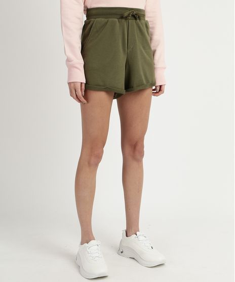 Short-de-Moletom-Feminino-Basico-Cintura-Alta-com-Barra-Dobrada-Verde-Escuro-9950156-Verde_Escuro_1