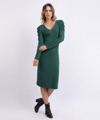 Vestido-Feminino-Midi-Manga-Longa-Bufante-Verde-Escuro-9958246-Verde_Escuro_1