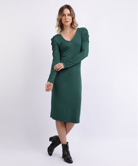 Vestido-Feminino-Midi-Manga-Longa-Bufante-Verde-Escuro-9958246-Verde_Escuro_1