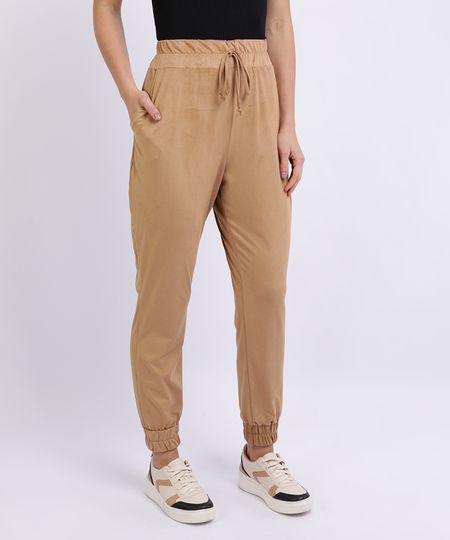 calça jogger suede feminina