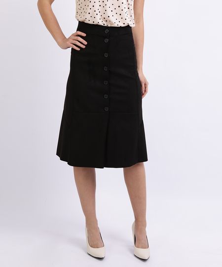 Saia em Suede Feminina Midi com Botões Preta - G Menor preço em Saia em Suede Feminina Midi com Botões Preta - G